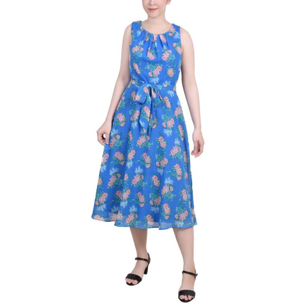 NY Collection Petite Sleeveless Chiffon Belted Dress
